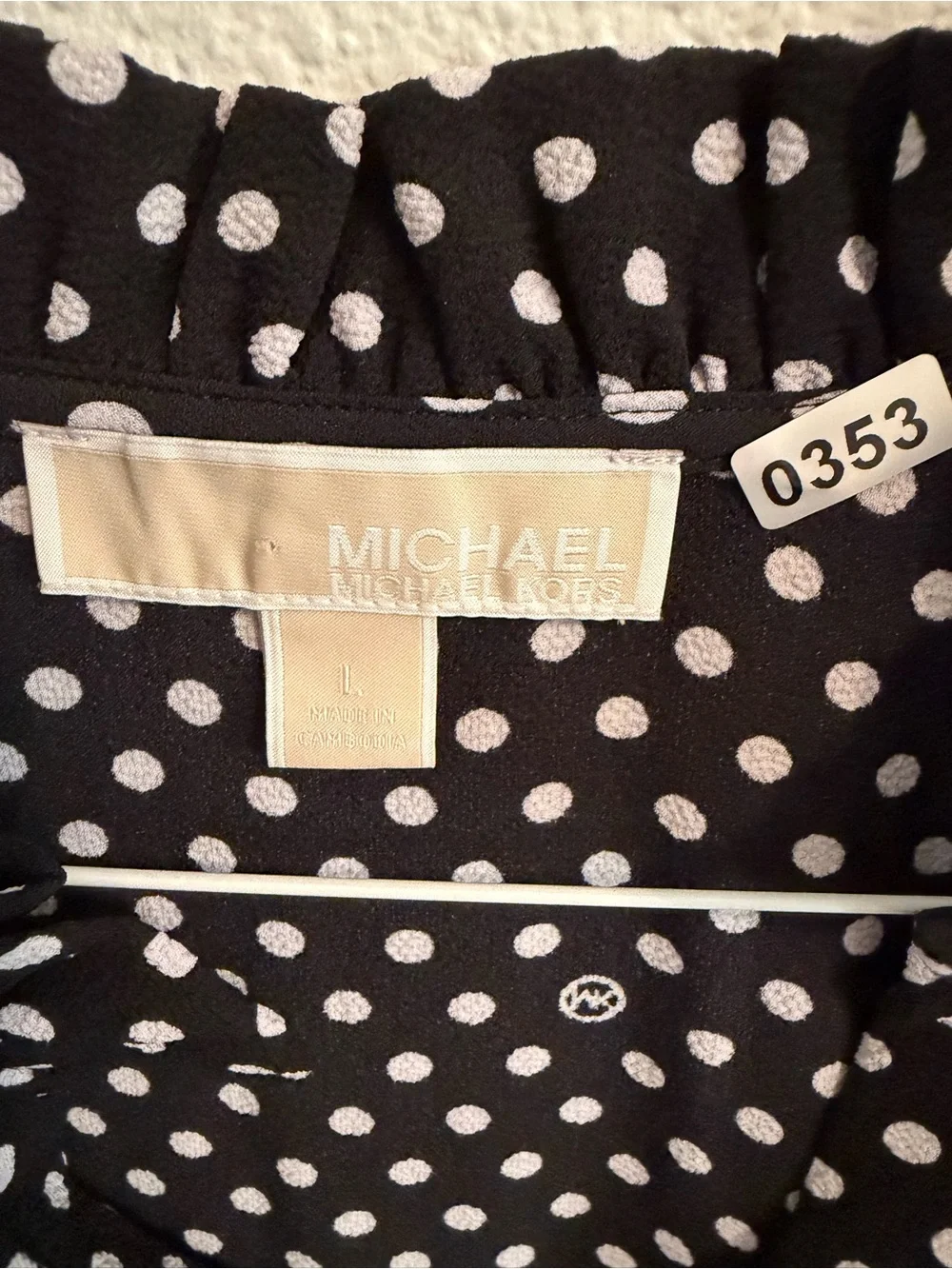 Michael Kors Black and White Polka Dot V-Neck Ruffle Blouse